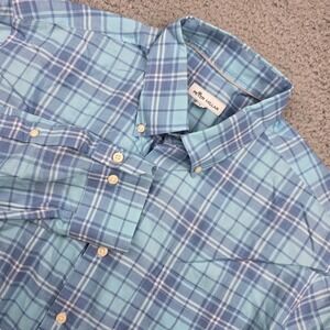 Peter Millar Mens Button Down Shirt Plaid Long Sleeve Cotton Blue ISLND Sz Large